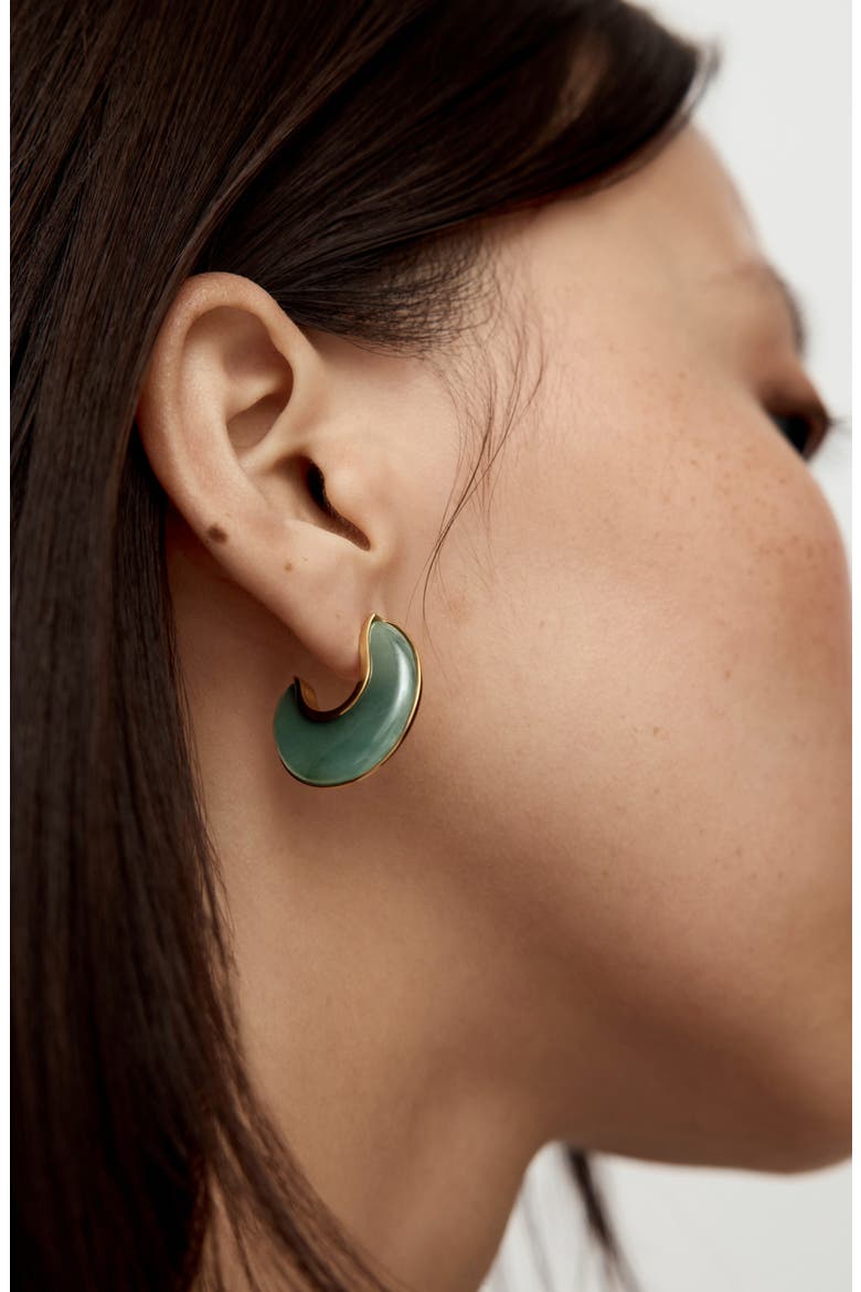 x Kate Young Stone Hoop Earrings, Alternate, color, 18CT GOLD VERMEIL / GREEN AV