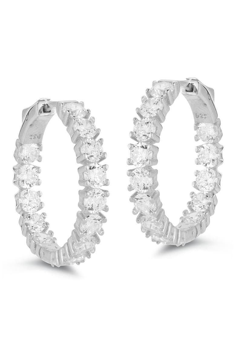 Round-Cut CZ Hoop Earrings, Main, color, SILVER