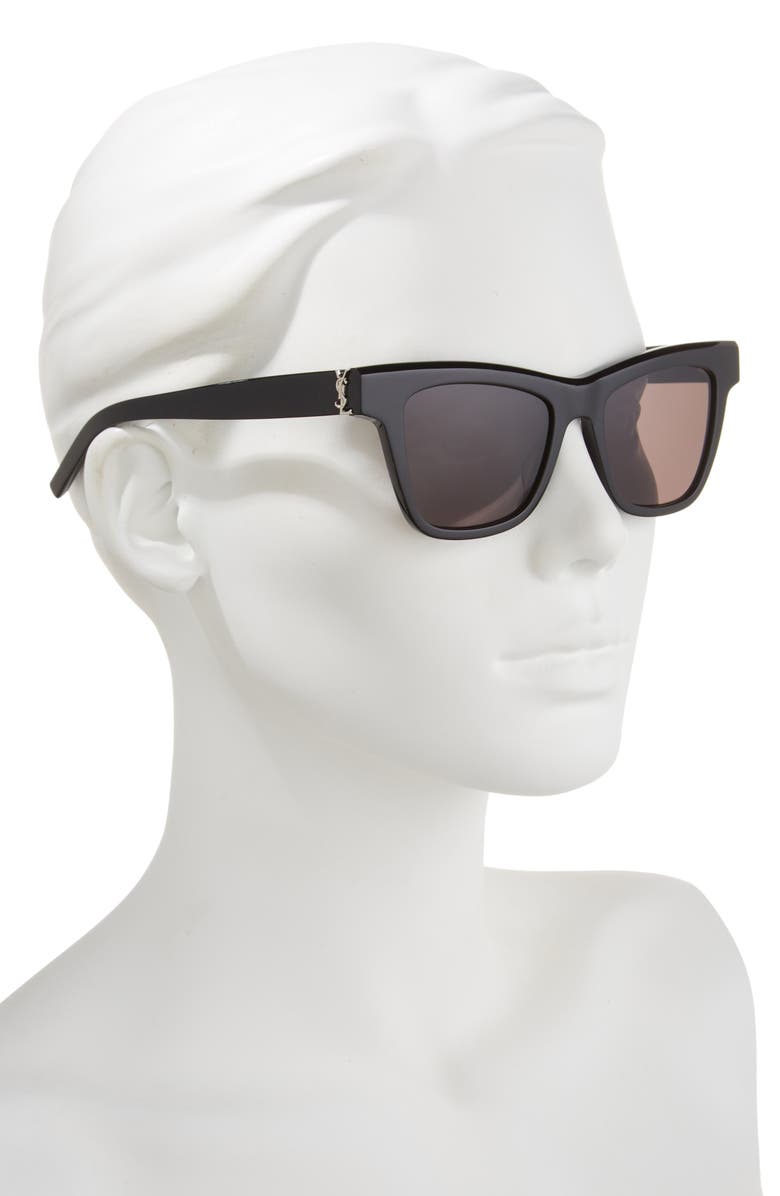 Saint Laurent 52mm Square Cat Eye Sunglasses, Alternate, color, Black Black Black