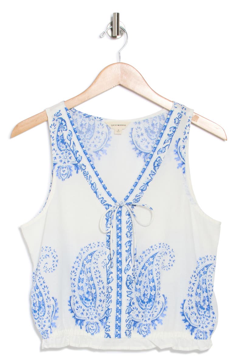 Lucky Brand Paisley Print Tie Front Sleeveless Cotton Top, Alternate, color, Blue Combo