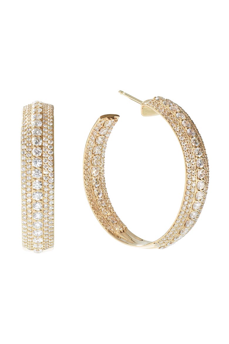 14K Gold Mega Pavé Diamond Hoop Earrings, Main, color, YELLOW GOLD