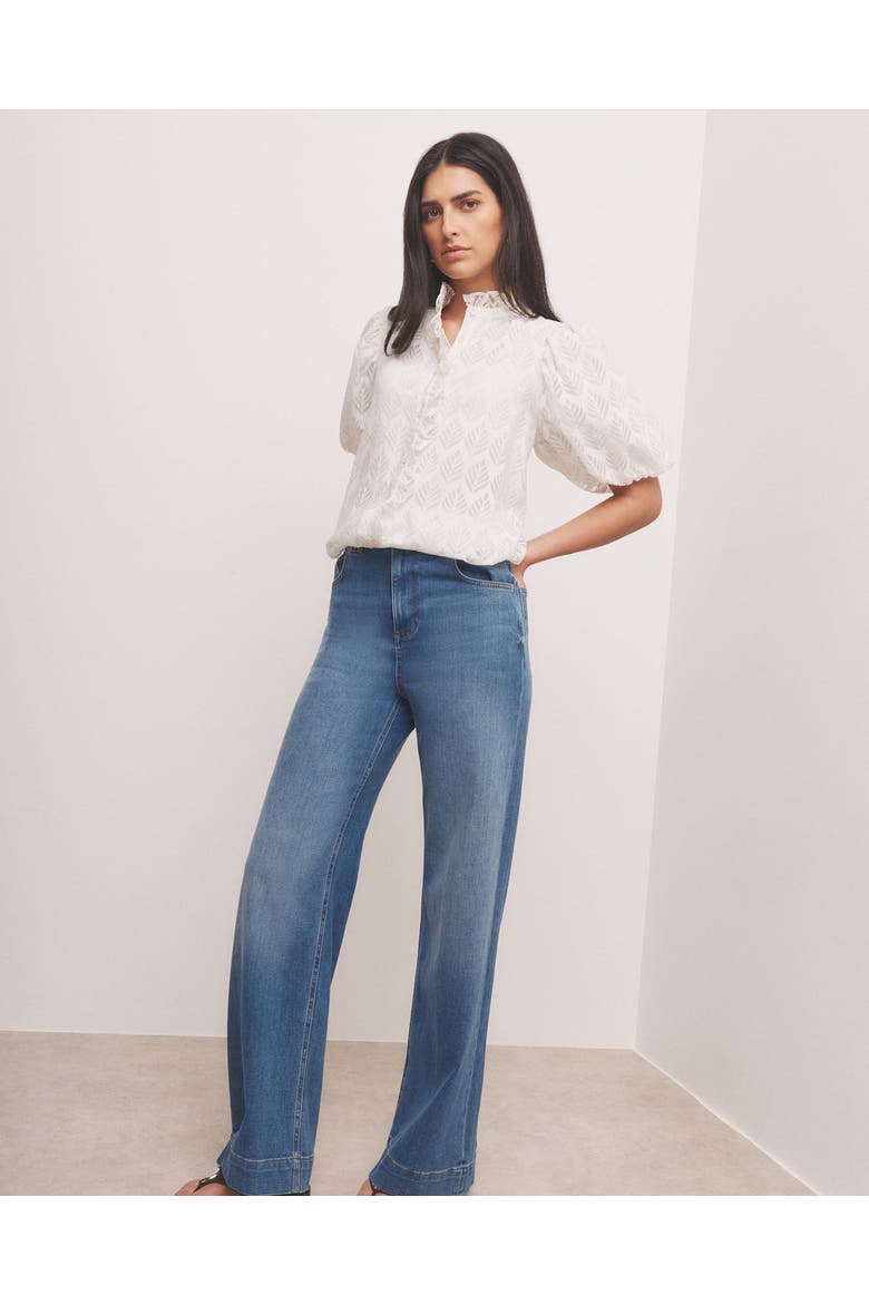 Jacquard Ruffle Blouse, Alternate, color, White