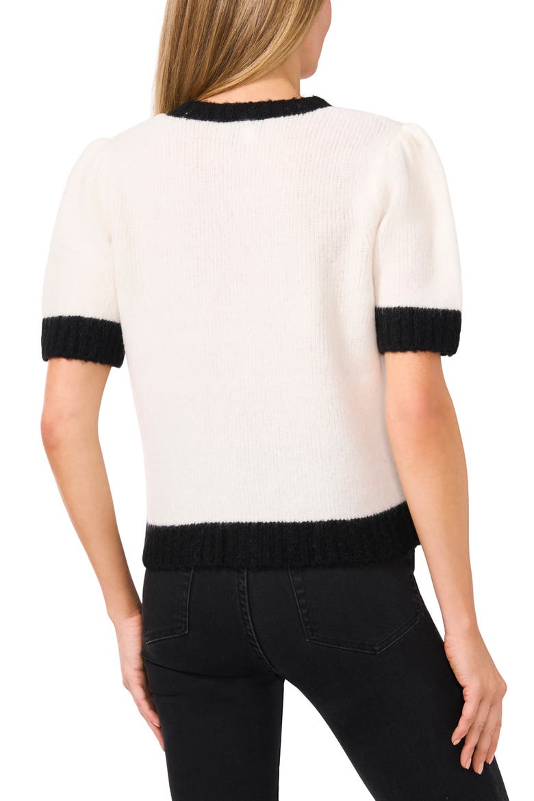 Contrast Trim Short Sleeve Cardigan, Alternate, color, ANTIQUE IVORY WHITE