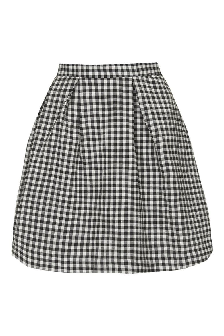 Pleated Gingham Miniskirt, Alternate, color, BLACK MULTI