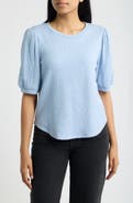 Bobeau Puff Sleeve Textured Cotton T-Shirt