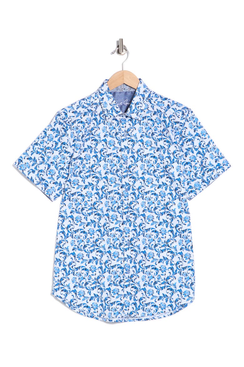 Aslan Short Sleeve Cotton Button-Up Shirt, Alternate, color, WHITE MULTI