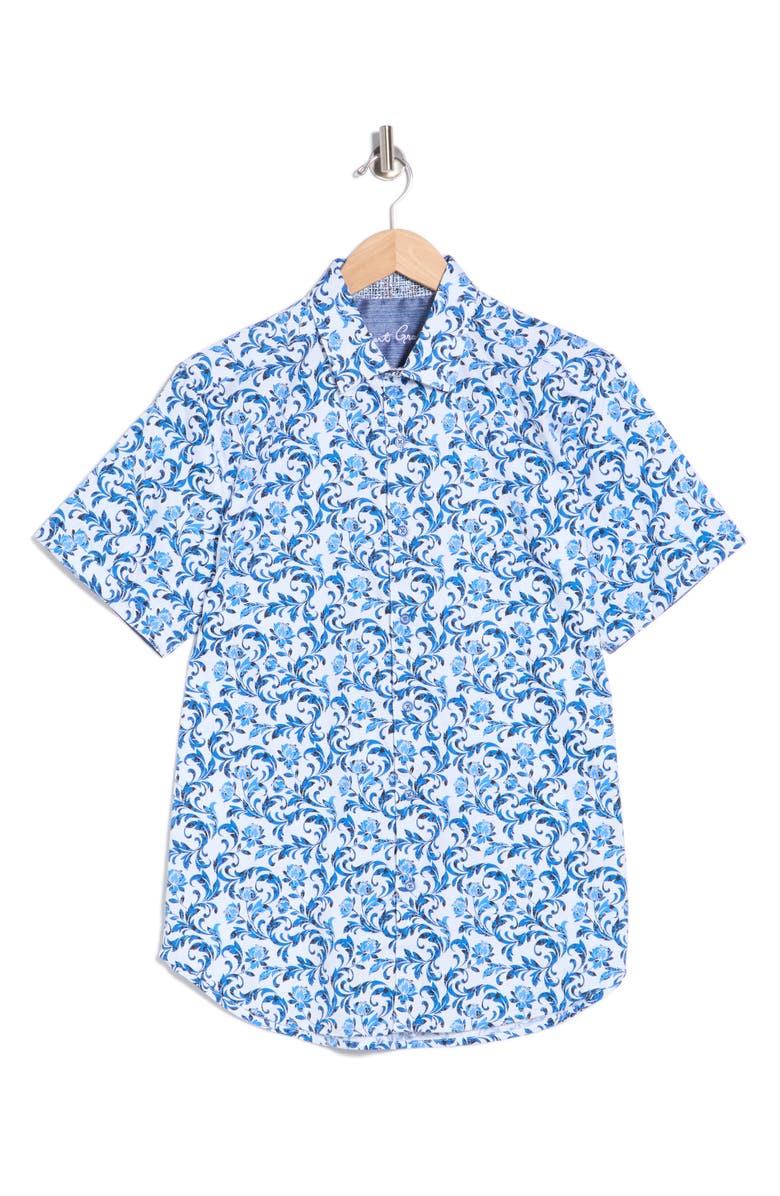 Robert Graham Aslan Short Sleeve Cotton Button-Up Shirt, Main, color, White Multi