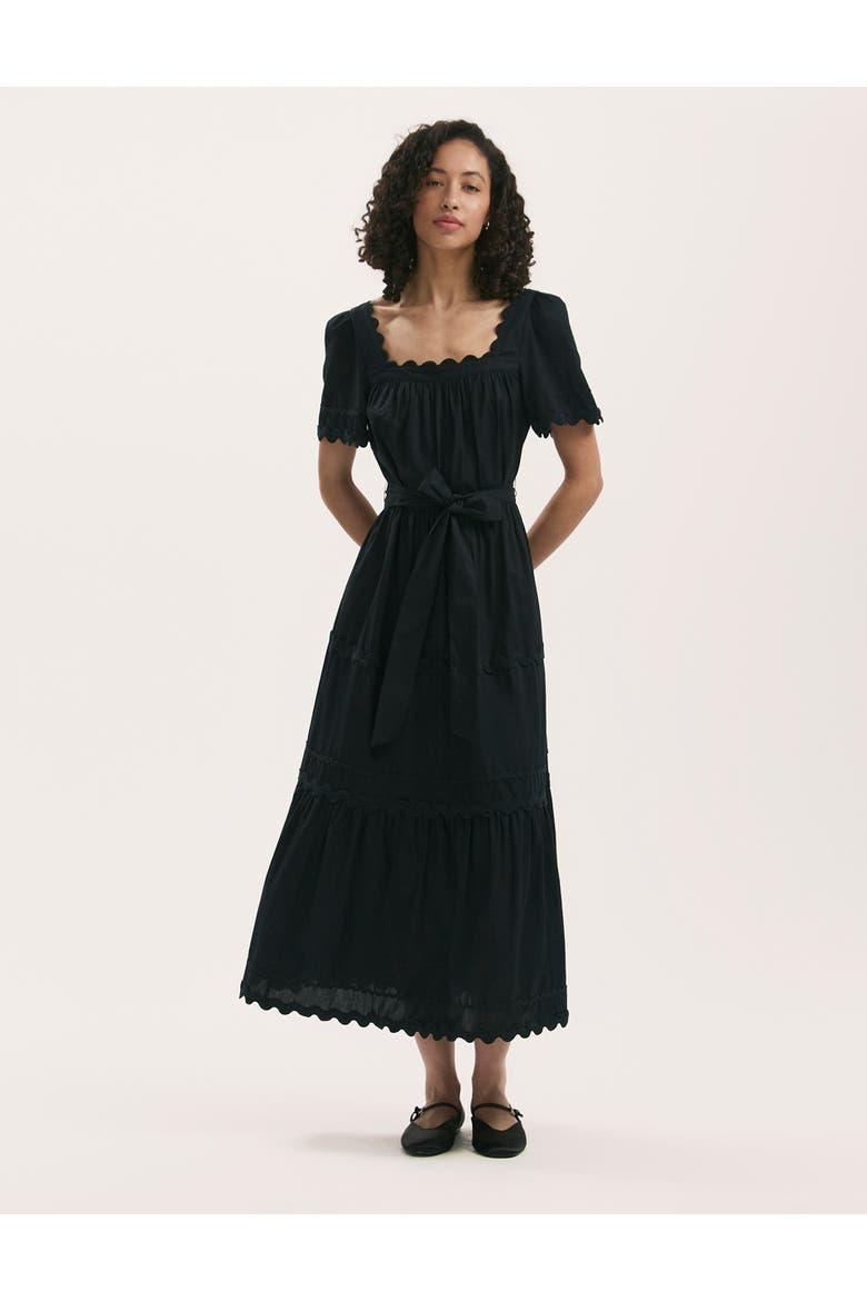 Corina Cotton Midi Tiered Dress, Main, color, Black