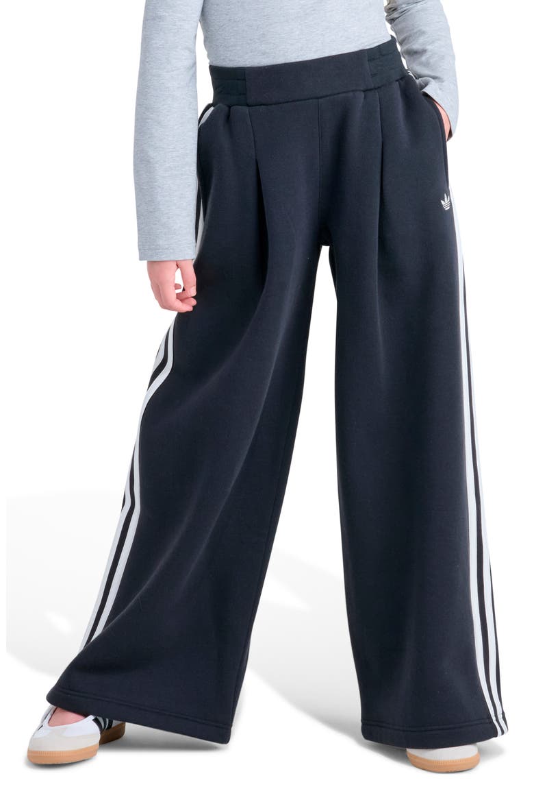 Kids' Pleated Wide Leg Fleece Pants, Main, color, BLACK