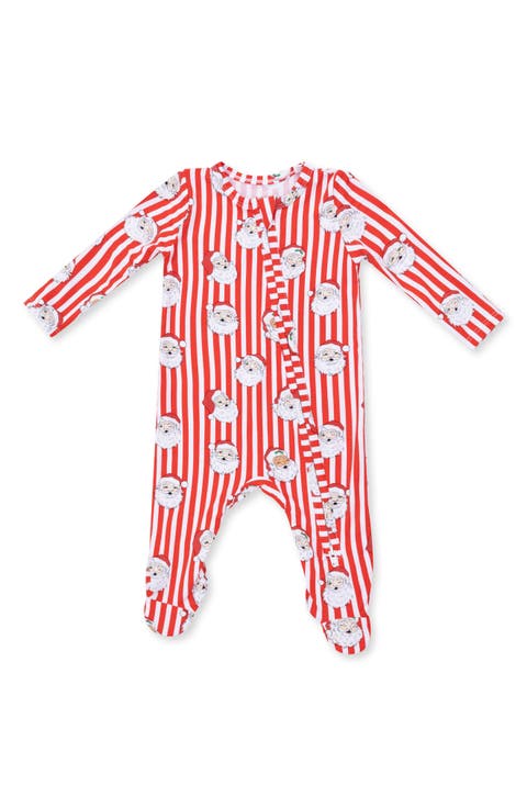 Vintage Santa Stripe Two-Way Zip Footie