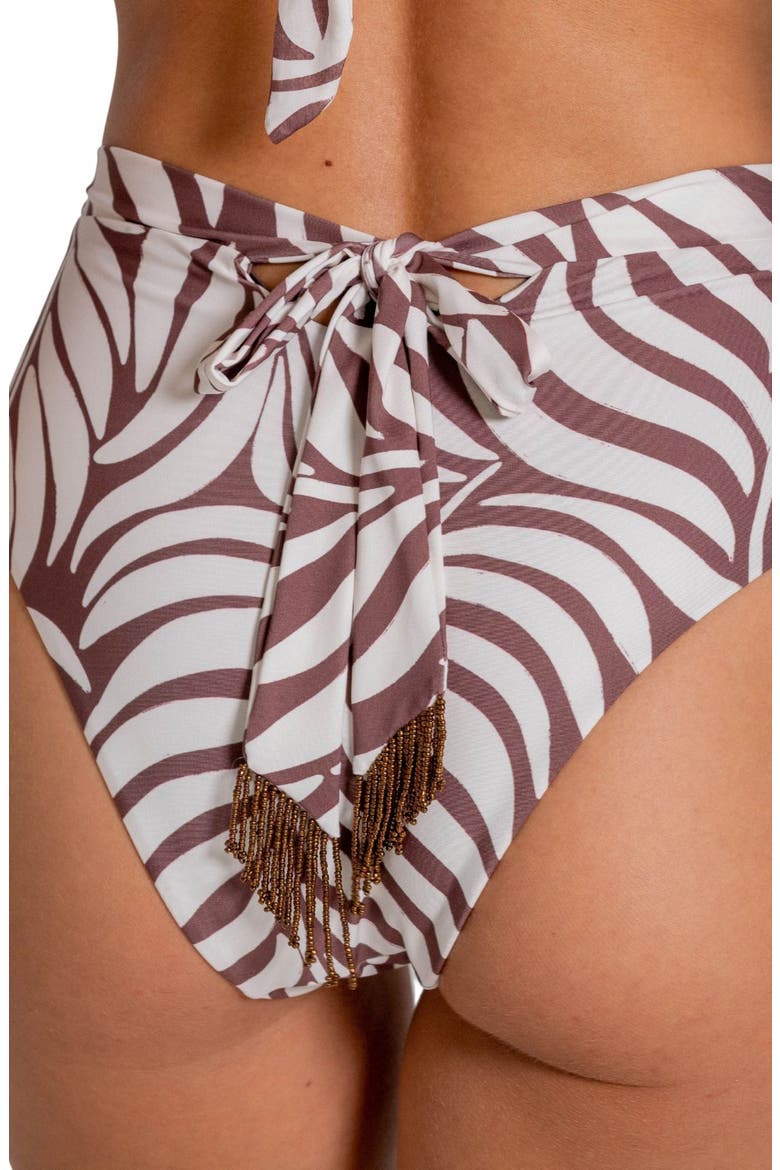 Bead Trim Tie Back High Waist Bikini Bottoms, Alternate, color, VANILLA CUSTARD