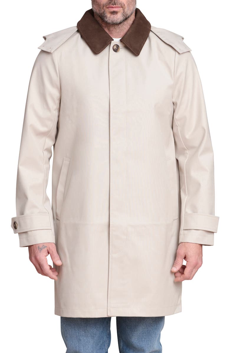 Bagatelle Corduroy Collar Mac Coat with Detachable Hood, Main, color, Khaki