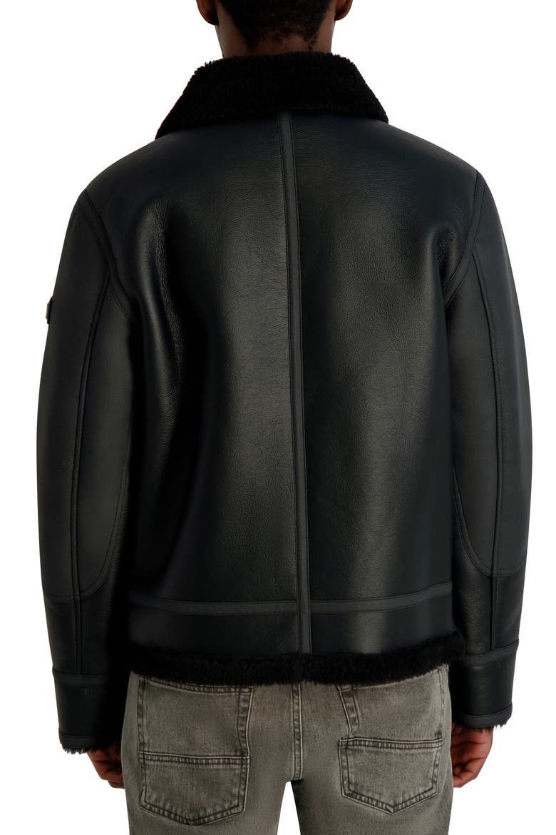 Faux Leather & Faux Shearling Jacket, Alternate, color, BLACK