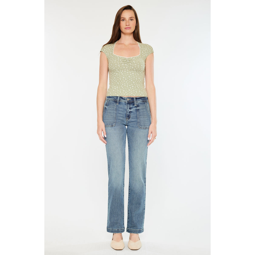 Kancan Rachelle Mid Rise Slim Straight Jeans In Blue
