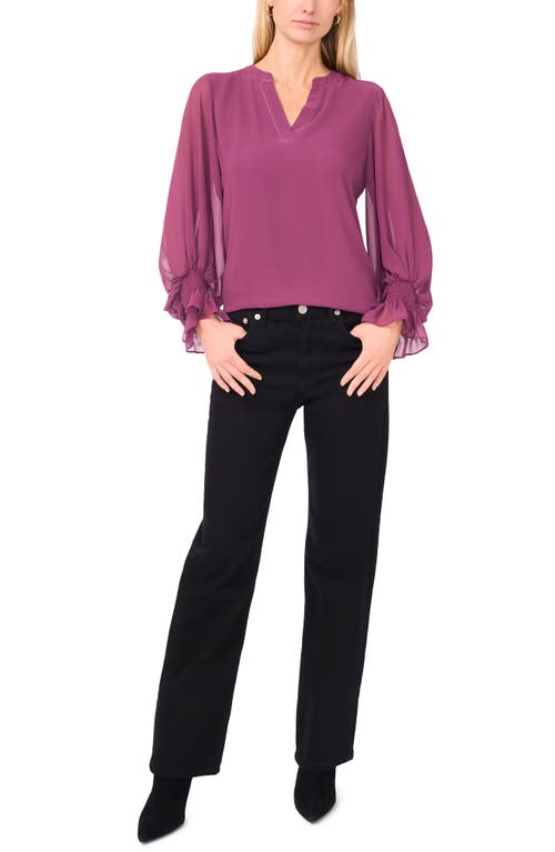 Vince Camuto Ruffle Cuff Split Neck Top In Purple