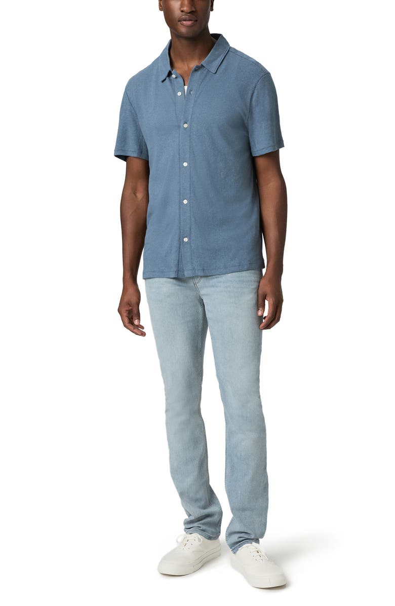 PAIGE Sultan Short Sleeve Linen & Cotton Knit Button-Up Shirt, Alternate, color, Lakeside