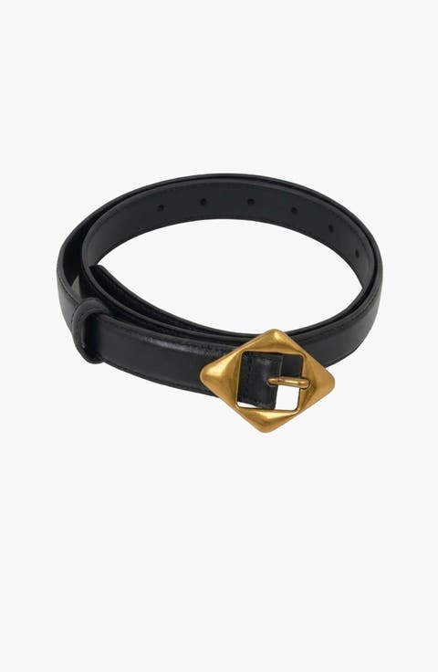 Leather Belt with Geometric Buckle