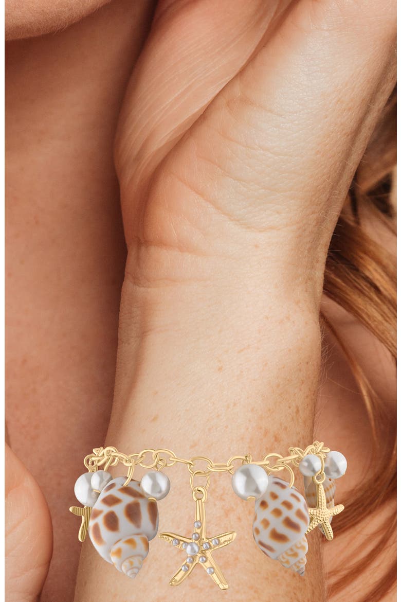 Sea Life Shell & Faux Pearl Charm Bracelet (Nordstrom Exclusive), Alternate, color, WHITE/ GOLD