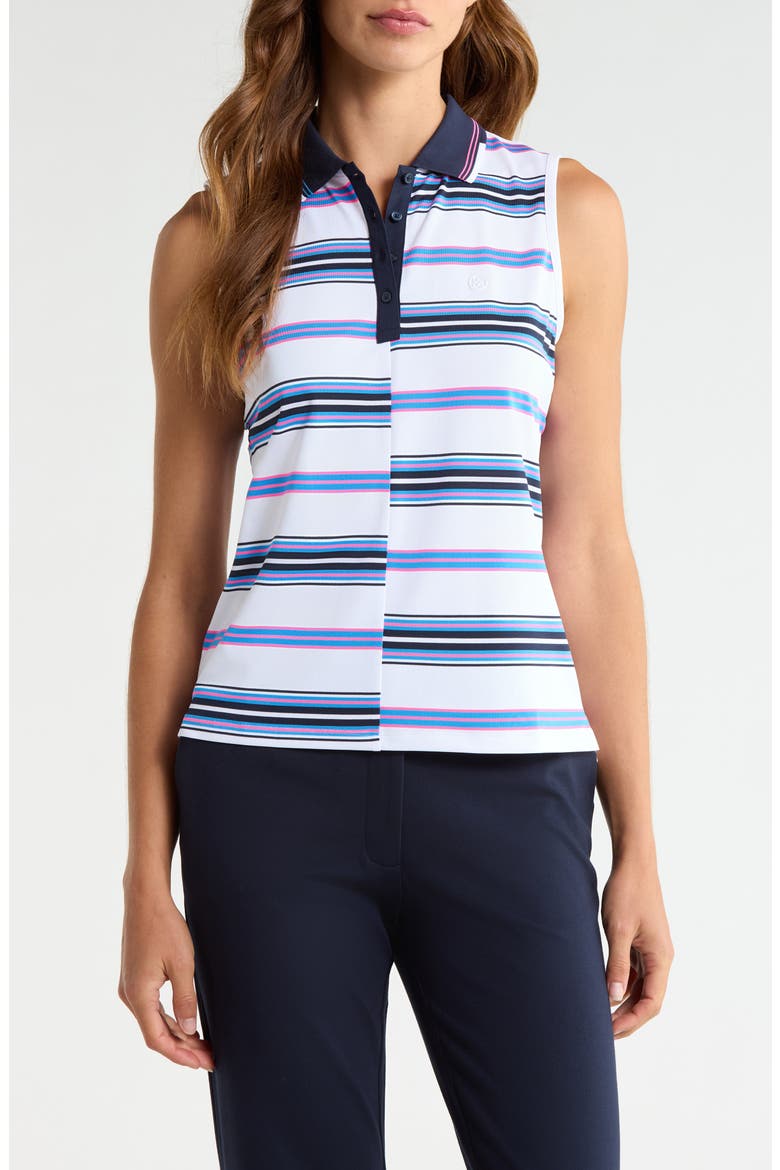 Offset Stripe Performance Sleeveless Polo, Main, color, SNOW / KNOCKOUT PINK