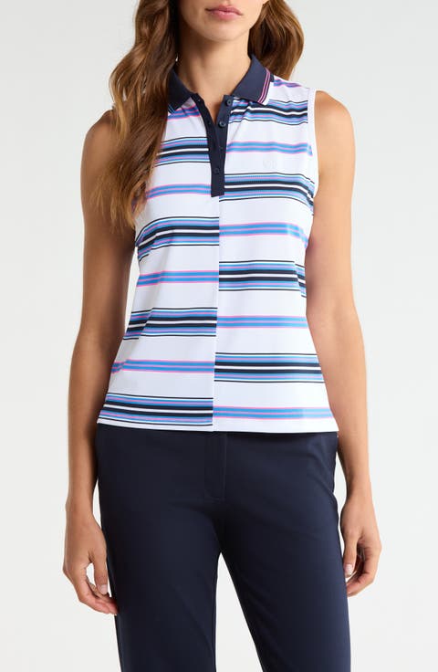 Offset Stripe Performance Sleeveless Polo
