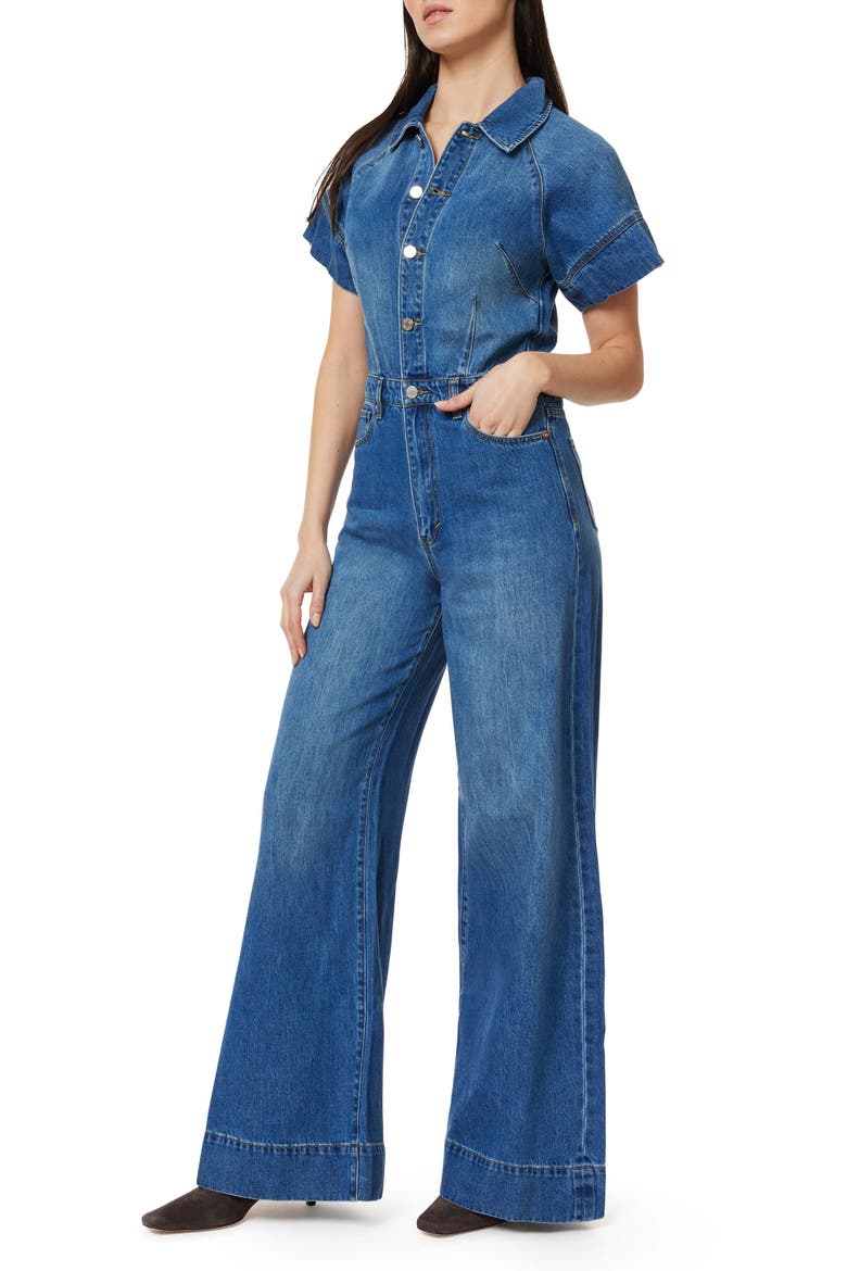 Flare Leg Denim Jumpsuit, Alternate, color, REEF