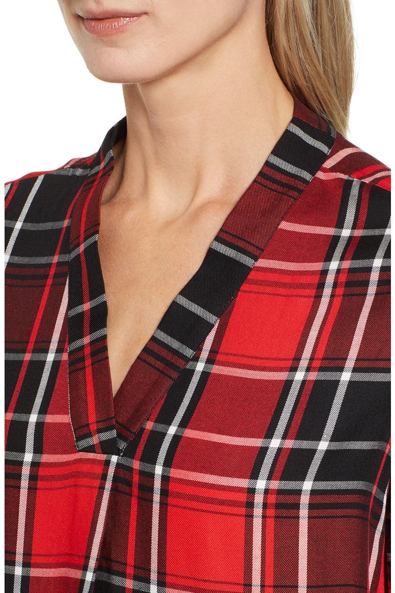 Plaid Split Neck Blouse, Alternate, color, IMPERIAL RED