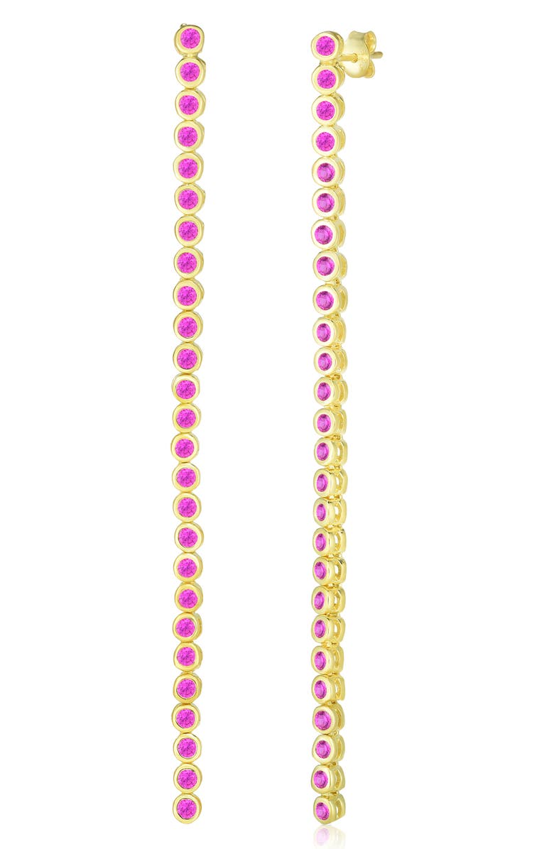 SPHERA MILANO 14K Gold Plated Sterling Silver CZ Linear Drop Earrings, Main, color, Gold/ Pink