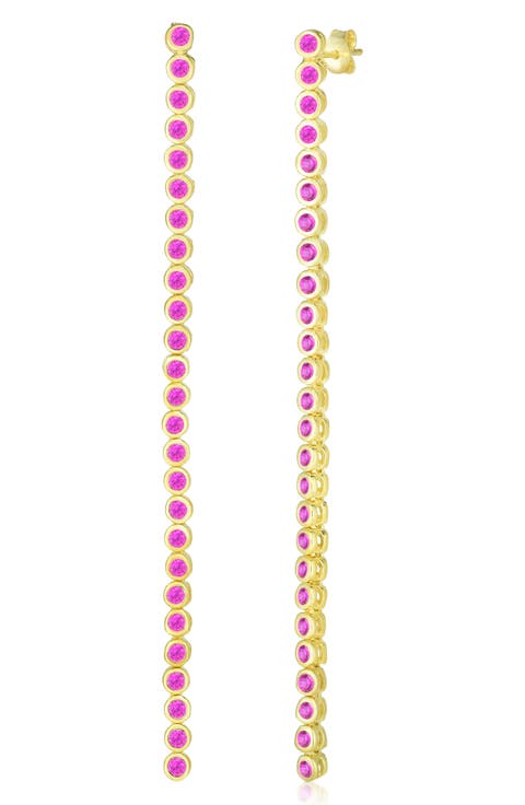 14K Gold Plated Sterling Silver CZ Linear Drop Earrings