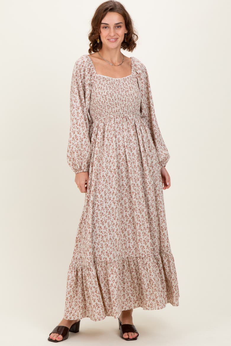Floral Smocked Lace Trim Sweetheart Maxi Dress, Alternate, color, Pink
