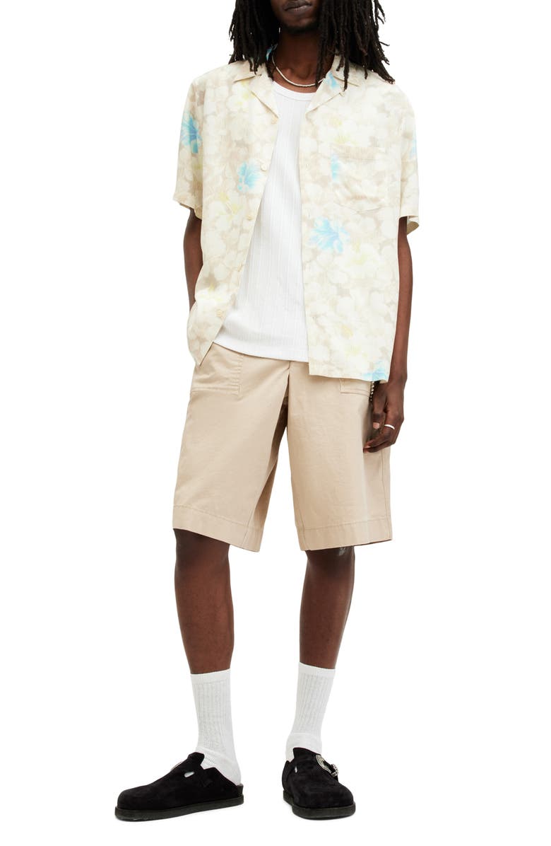 AllSaints Nevada Floral Print Camp Shirt, Alternate, color, Wicker White