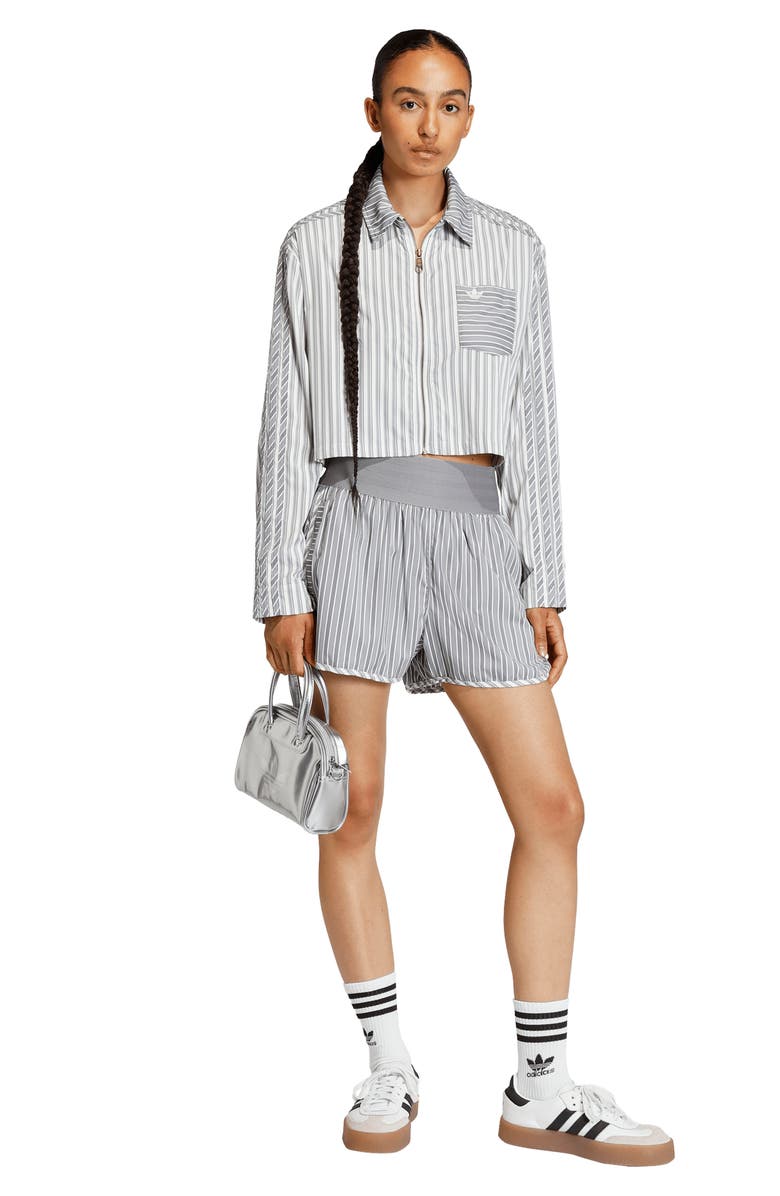 adidas Originals Stripe Crop Zip-Up Shirt, Alternate, color, Grey Three/ Utility Black