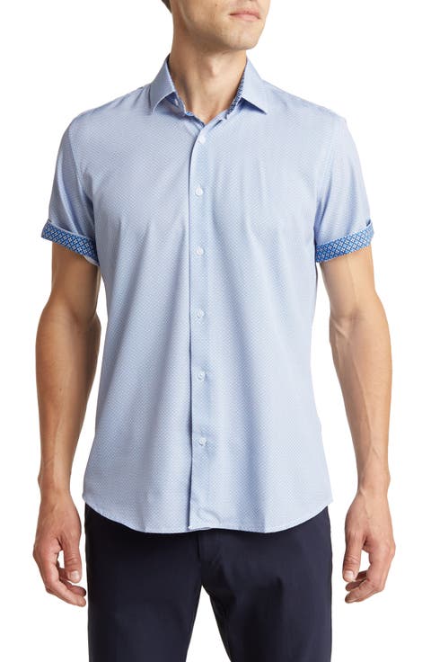 Slim Fit Short Sleeve Performance Stretch Button-Up Shirt