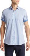 TOM BAINE Slim Fit Short Sleeve Performance Stretch Button-Up Shirt