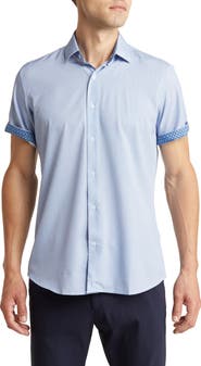 TOM BAINE Slim Fit Short Sleeve Performance Stretch Button-Up Shirt