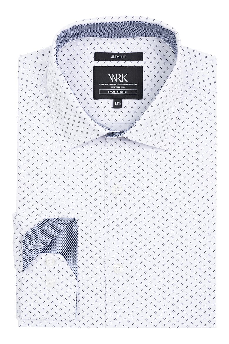 Slim Fit Dash Print Performance Dress Shirt, Alternate, color, WHITE/ BLACK