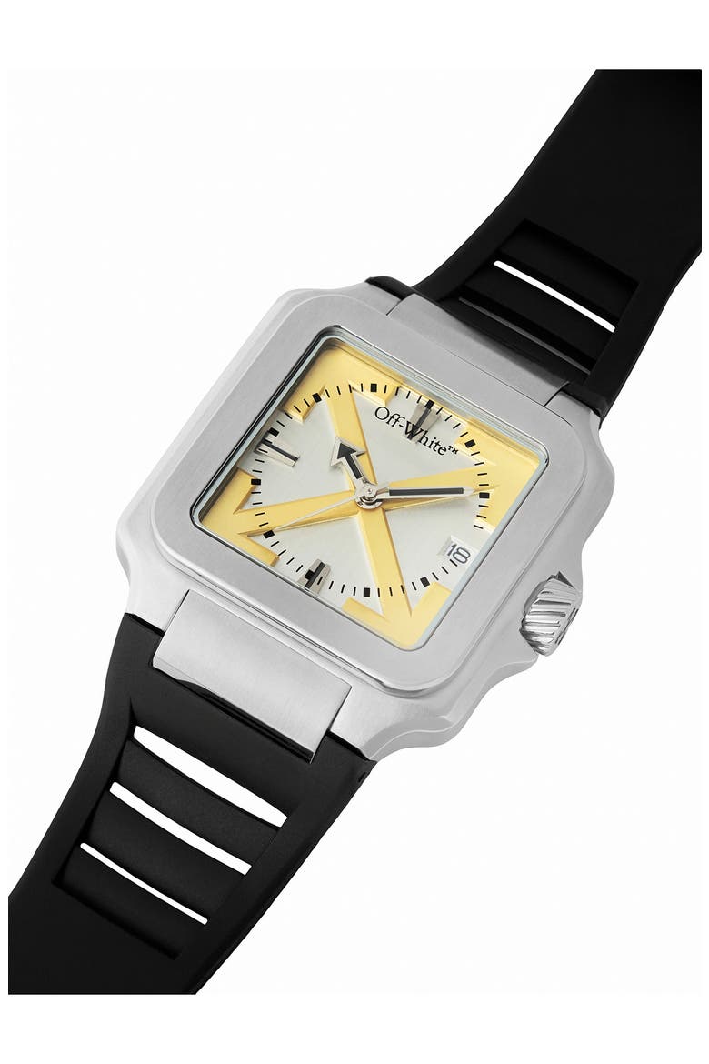 Proto Layer Square Silicone Strap Watch, 38mm x 46.5mm, Alternate, color, STEEL