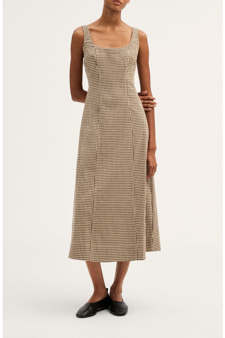Miller Gingham Check Midi Dress, Main, color, DARK BROWN GINGHAM