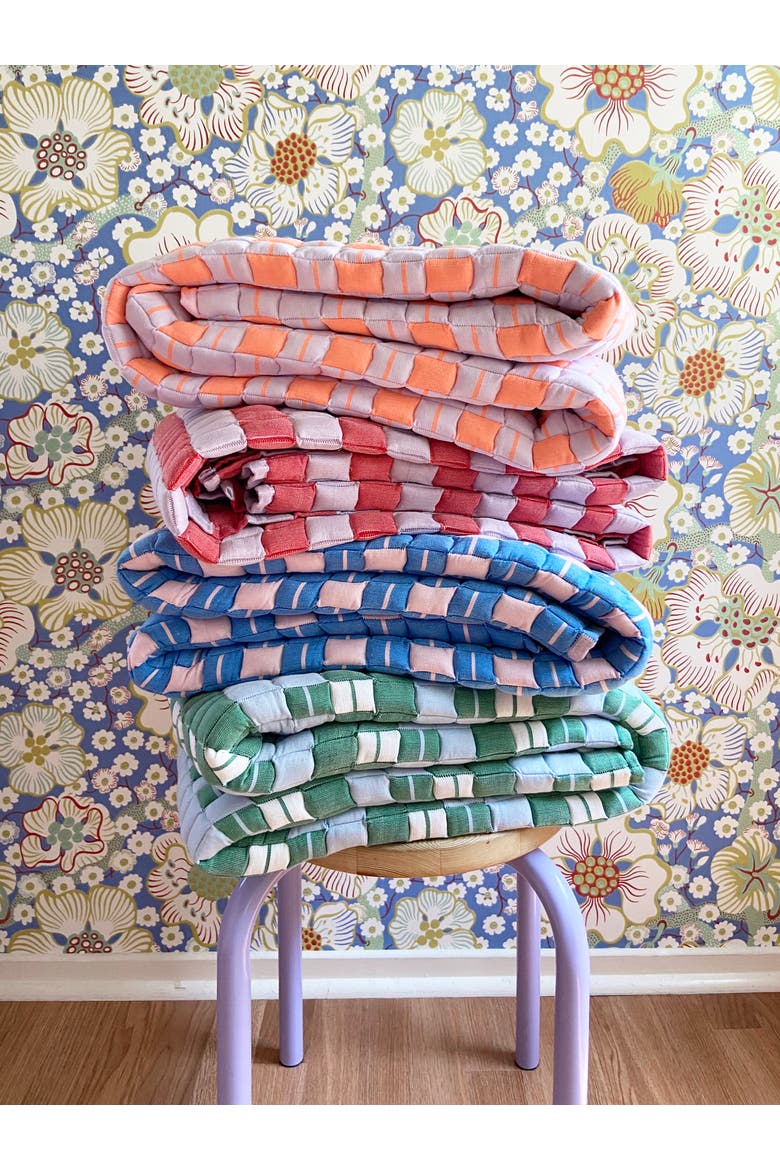 Quilted Sujani Striped Throw Blanket, Alternate, color, Red