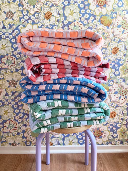 Archive New York Quilted Sujani Striped Throw Blanket In Red