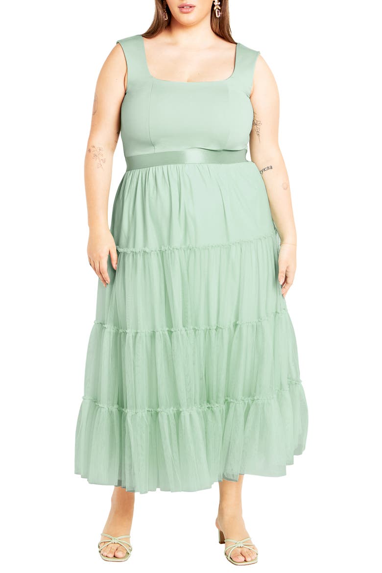 Sherie Sleeveless Tiered Tulle Dress, Main, color, MINTY