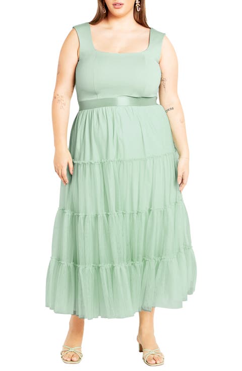 Sherie Sleeveless Tiered Tulle Dress (Plus)
