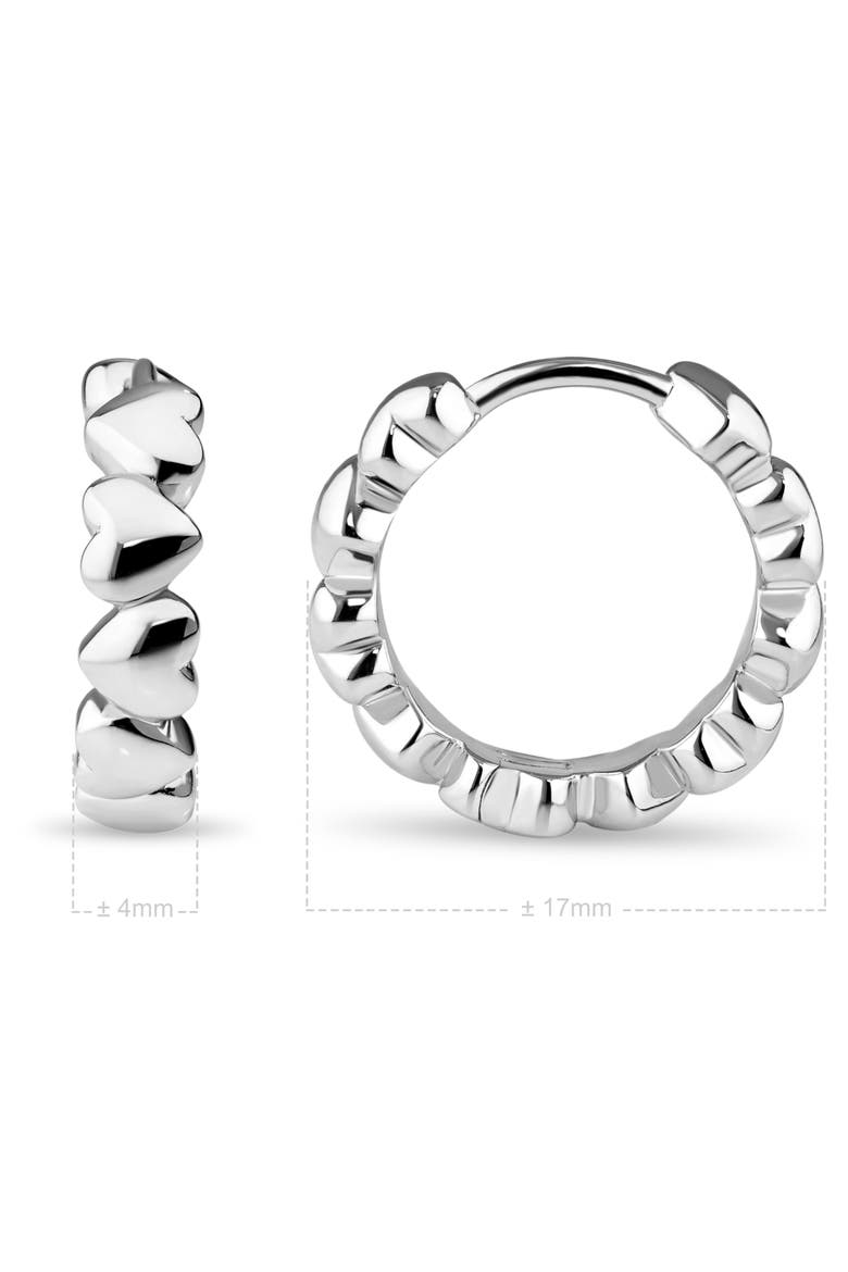 Sweet Heart Hoop Earrings in Rhodium Plated Sterling Silver, Alternate, color, Silver