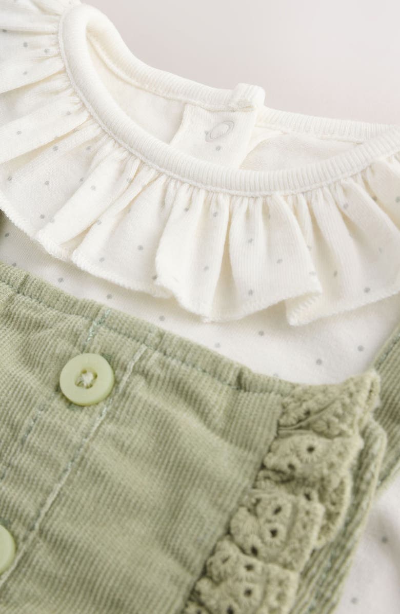 NEXT Ruffle Collar Bodysuit & Appliqué Corduroy Overalls Set, Alternate, color, Green
