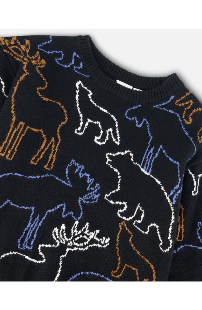 Deux par Deux Boy's Sweater With Intarsia Animal Forest Black, Alternate, color,