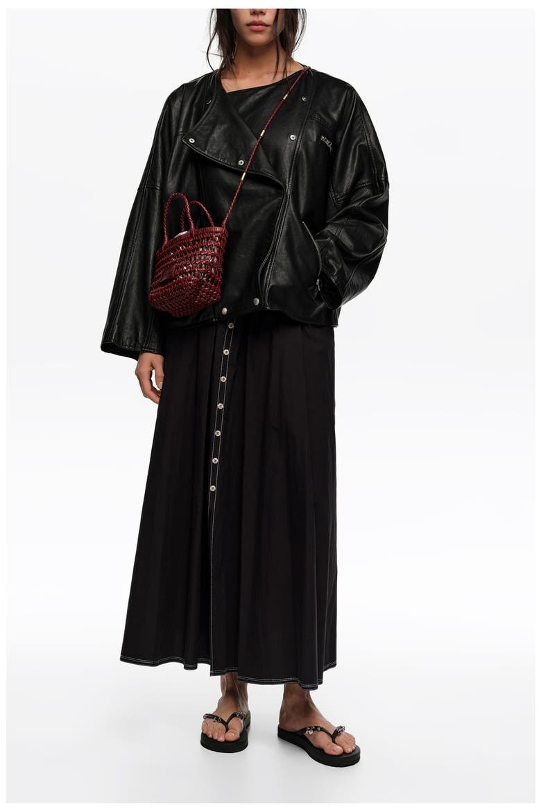 A-Line Skirt With Buttons, Alternate, color, BLACK
