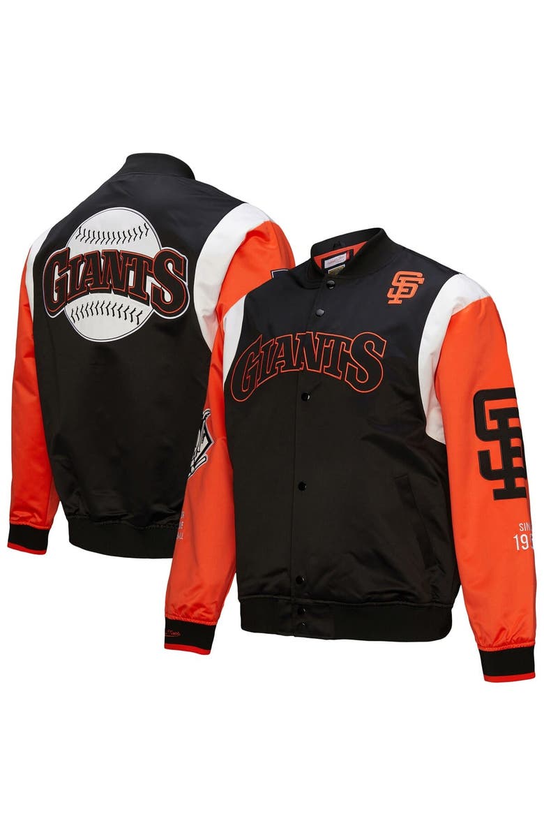 Mitchell & Ness Men's Mitchell & Ness Black/Orange San Francisco Giants Cooperstown Collection Team Origins Satin Full-Snap Jacket, Alternate, color, Black