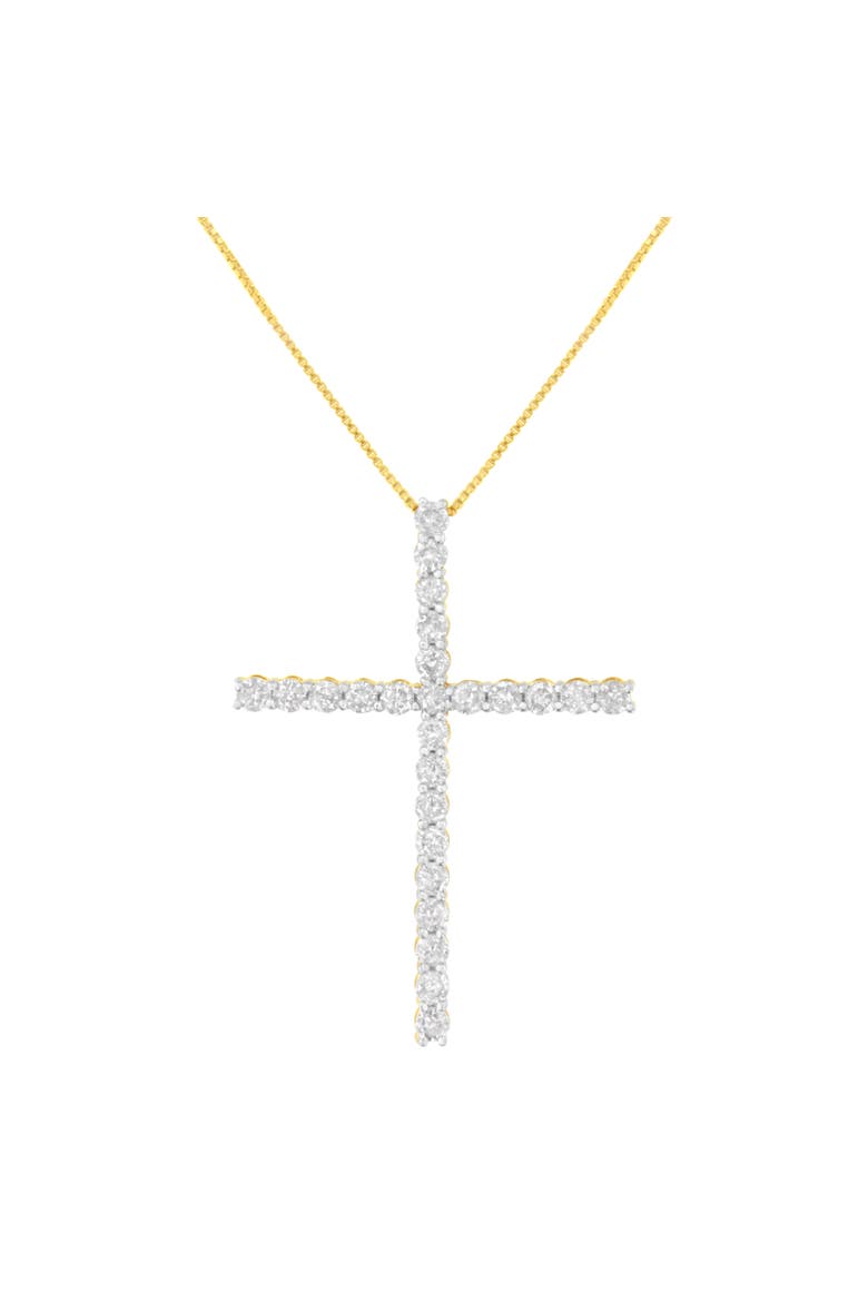 Silver 3.0 Cttw Diamond 1-1/2" Cross Pendant with Box Chain Necklace, Main, color, Yellow Gold over Silver