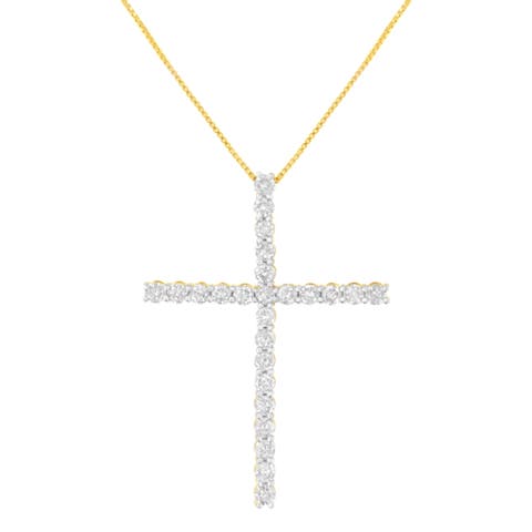 Silver 3.0 Cttw Diamond 1-1/2" Cross Pendant with Box Chain Necklace