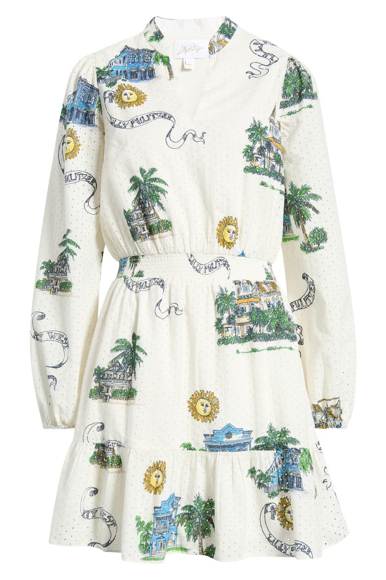 Axton Eyelet Long Sleeve Minidress, Main, color, COCONUT KEY WEST TOILE