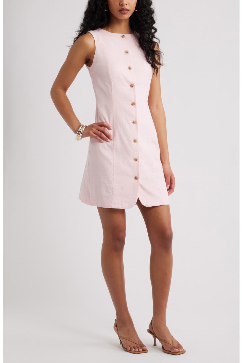 Button Front Linen Blend Dress, Main, color, PINK PINKESQUE